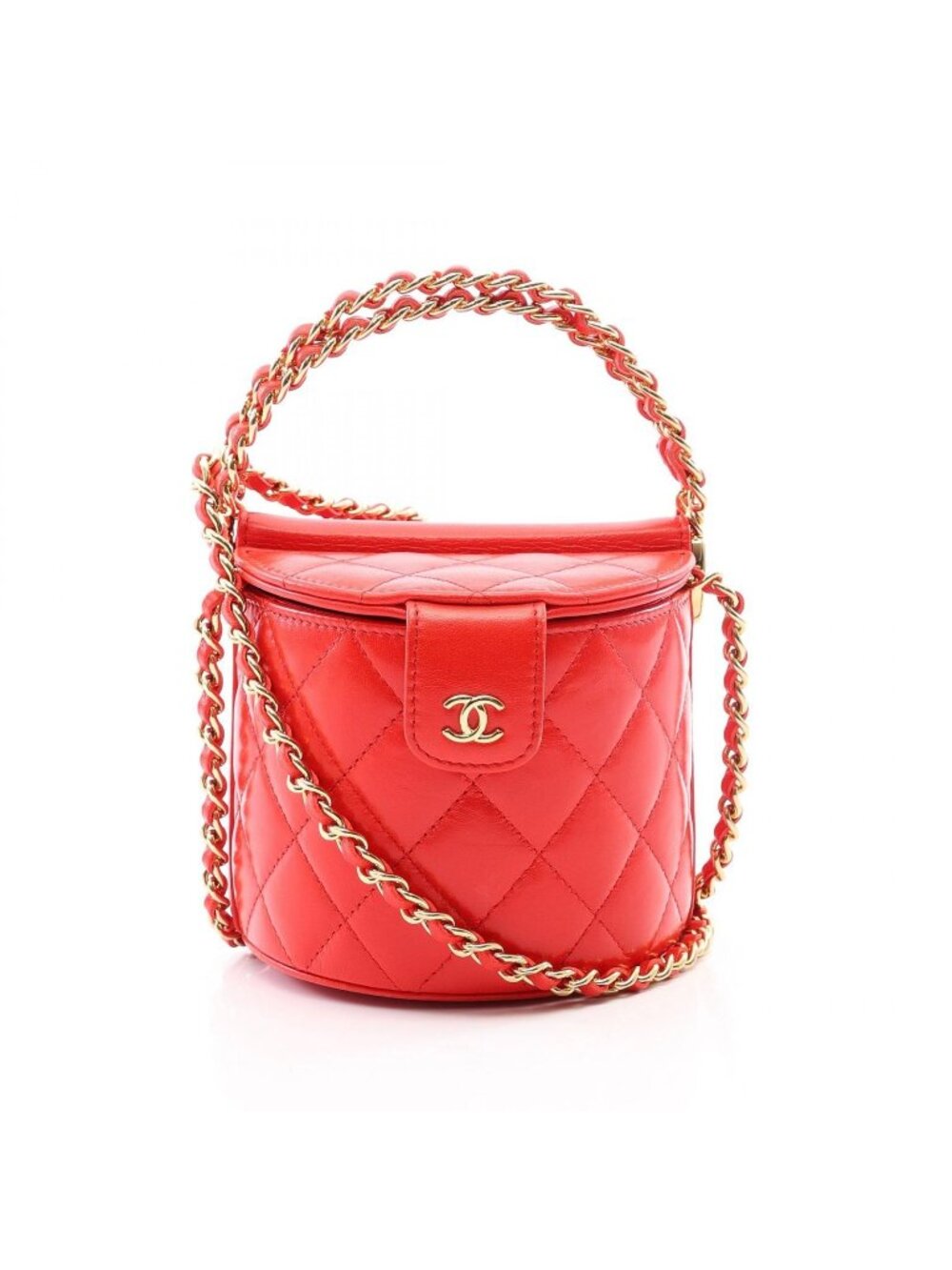 Chanel Shoulder Bag Quilted Vanity 2-Way Red Lambskin Chain